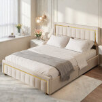 Lit coffre 160 x 200cm, lit hydraulique, lit double avec fonction de rangement, t�te de lit en velours, ...