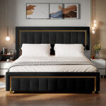 Lit coffre 160 x 200cm, lit hydraulique, lit double avec fonction de rangement, t�te de lit en velours, ...