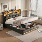 Lit coffre 160x200 cm, lit capitonn� avec led et ports usb, avec t�te de lit rangement rabattable, lits ...