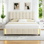 Lit coffre 160x200 cm avec rangement, lit 2 personne avec led, lit capitonne avec sommier a lattes, lit ...