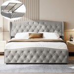 Lit coffre 160x200 cm avec rangement hydraulique, lit double 160x200 cm avec t�te de lit capitonn�e, ...