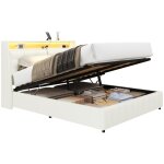 Lit coffre 160x200 cm avec rangement sous le sommier blanc