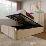 Lit coffre 160x200 cm - avec t�te de lit, ports usb et type - c, sommier � lattes et hydraulique - en ...