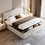 Lit coffre 160x200, lit 160x200, lit double capitonn�, lit adulte, avec sommier, led r�glable, design ...