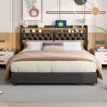 Lit coffre 180x200 cm, lit double adulte avec �clairage led rgb et station de charge (usb + type - c), ...