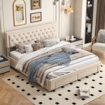 Lit coffre 180x200 cm - lit double capitonn�e avec rangement hydraulique, tiroirs et t�te de lit rivet�e ...