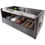 Lit coffre 90x190 cm avec structure relevable hydraulique en velours gris