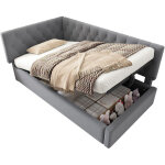 Lit coffre 90x190 cm avec structure relevable en velours gris