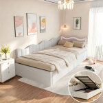 Lit coffre 90x200 cm avec rangement, lit enfant avec sommier � lattes, lit simple avec led int�gr�e, ...
