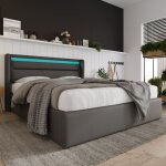 Lit coffre lit adulte double 140 x 200 cm avec led et t�l�commande, gris