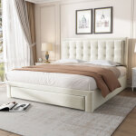 Wishdor - lit coffre lit adulte double capitonn� 140 x 200 cm avec 2 tiroirs et sommier � lattes en bois, ...