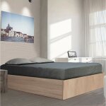 Lit coffre bilbao 160x200 cm + sommier / décor chêne blanchi / 206x167x33 Lit coffre bilbao 160x200 cm + sommier / décor chêne blanchi / 206x167x33
