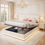 Lit coffre capitonn� 140x190 cm avec �clairage led, port usb et rangement - lit capitonn� double avec ...