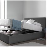Lit coffre carlota en tissu capitonne 140x190 cm matelas en option gris fonce sommier inclus - gris fonce ...