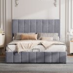 Lit coffre 140x200 cm, lit adulte, lit capitonn� avec t�te de lit capitonn� r�glable, velours doux pour ...