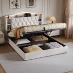 Lit coffre double 160x190, tissu peluche, bande led et ports usb int�gr�s ? structure � lattes, grand ...