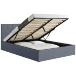 Lit coffre double austin avec tête de lit et sommier 140 x 190 cm pvc gris Lit coffre double austin avec tête de lit et sommier 140 x 190 cm pvc gris