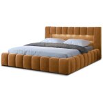 Les tendances - lit coffre luto prestige - design tapiss velours et led - jaune chamoix - 160x200