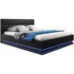 Muebles bonitos - lit coffre pour matelas lit adulte couleur noir avec led mat�riaux bois et simili cuir ...