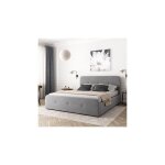 Usinestreet - lit avec coffre de rangement 160x200 cm en tissu gris clair - boka