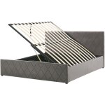 Lit coffre avec rangement en velours gris 160 x 200 cm avec sommier � lattes et haute t�te de lit �l�gante ...