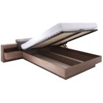 Meublorama - lit coffre renato 160x200 avec sommier et chevets  led coloris walnut