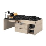 Calicosy - lit combine enfant - decor chene jackson et noir - 90 x190 / 200 cm - kim