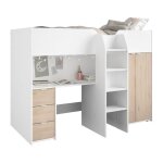 Parisot - lit combine mezzanine enfant - decor blanc et chene - sommier inclus - 90x200 cm - tom