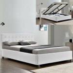 Lit complet sommier relevable + tte de lit + cadre de lit capitole - blanc - 160x200, polyurthane, ...
