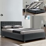 Lit complet sommier relevable + tête de lit + cadre de lit capitole - gris - 160x200, polyuréthane, style ... Lit complet sommier relevable + tête de lit + cadre de lit capitole - gris - 160x200, polyuréthane, style ...