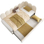 Lit daybed en velours beige 90x200 cm avec lit gigogne 90x190 cm, sommier � lattes inclus