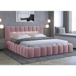 Les tendances - lit coffre luto prestige - design tapiss velours et led - rose clair - 180x200