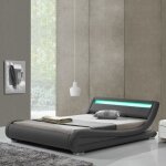 Meubler design - lit design led julia - gris - 160x200, structure en bois - simili cuir revtu en polyurthane ...