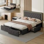 Lit double 140x200 cm - adwolt - avec led - 4 tiroirs - t�te de lit r�glable - design contemporain