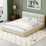 Lit double 140x200 cm � bulles rembourr�, lit capitonn� avec sommier � lattes et dossier souple, cadre ...