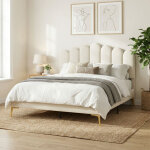 Lit double 140x200 cm, cadre de lit adulte capitonn� avec sommier � lattes bois, velours, t�te de lit ...