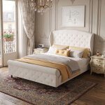 Lit double 140x200 cm, lit capitonn� avec sommier � lattes et t�te de lits rembourr�, pour adultes et ...