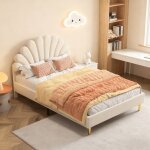 Lit double 140x200 cm, lit enfant rembourr� avec t�te de lit en fleur, cadre de lit fille avec sommier ...