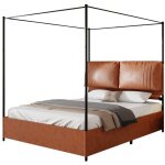 Lit double 140x200 cm avec structure modulable � baldaquin marron
