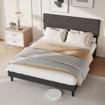 Lit double 140x200 cm, avec t�te de lit � texture unique, cadre de lit moderne en tissu lin, sommier ...