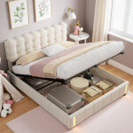 Lit double 160 x 200 cm, lit coffre avec led et syst�me hydraulique, t�te de lit moderne capitonn�e, ...