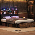 Lit double 160 x200cm , lit adulte avec 2 tiroirs, lit capitonn� avec �clairage led et chargement usb, ...