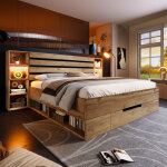 Lit double 160x200 cm avec led, charge usb - c, t�te de lit rangement, tiroirs, sommier lattes inclus, ...