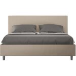 Lit double 160x200 cm simili cuir beige adelyne - option avec sommier et coffre