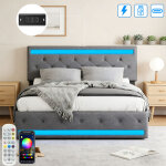 Lit double 180 x 200 cm avec 4 tiroirs de rangement et sommier, lit coffre avec �clairage led et port ...