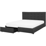 Beliani - lit double 180x200 cm en tissu gris fonc tte capitonne cadre  2 tiroirs rochelle