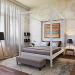 Lit double � baldaquin romance 160x200 / laqu� blanc / 209x167x210