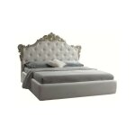 Lit double baroque avec conteneur en �co - cuir savoia blanc argent 194x209x h 140 cm