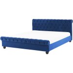 Lit double chesterfield en velours bleu 180 x 200 cm confortable avec tendance glamour pour chambre moderne ...