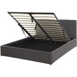 Lit double en cuir pu gris avec coffre de rangement 140 x 200 cm et sommier � lattes haute t�te de lit ...